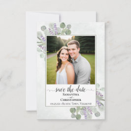 ラスティック ユーカリとラベンダーの写真 シンプルな結婚式 セーブザデート
