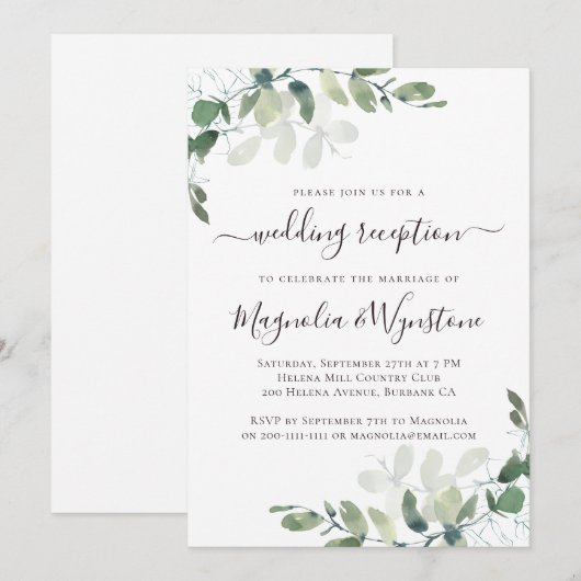 ラスティック ユーカリ グリーン ウェディング レセプション 招待状 (正面/裏面)