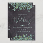 ラスティック ユーカリ グリーン ウェディング QRコード 招待状 (正面/裏面)