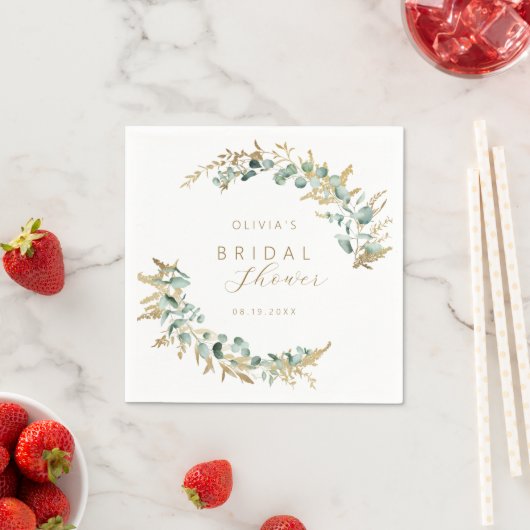 ラスティック ユーカリ ゴールド グリーン ボヘミアンスタイルの ブライズシャワー スタンダードカクテルナプキン (インサイチュ)