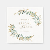 ラスティック ユーカリ ゴールド グリーン ボヘミアンスタイルの ブライズシャワー スタンダードカクテルナプキン (正面)