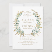 ラスティック ユーカリ ゴールド グリーン ボヘミア ウェディング 招待状 (正面)