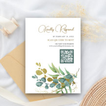 ラスティック ユーカリ ゴールド ブランチ QRコード 返信 結婚式