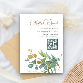 ラスティック ユーカリ ゴールド ブランチ QRコード 返信 結婚式 エンクロージャーカード