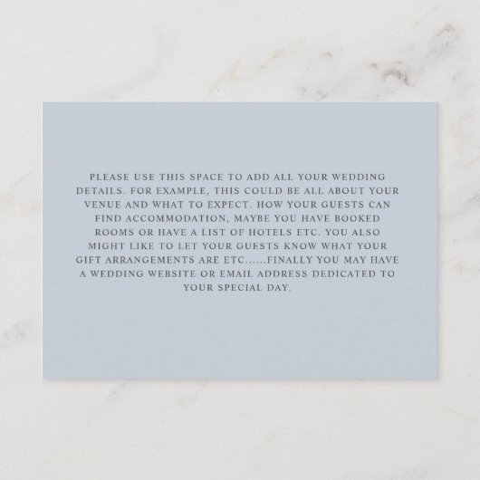 ラスティック ユーカリ フラワーダスティーブルー ウェディング エンクロージャーカード (裏面)