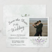 ラスティック ユーカリ & ラベンダー フォト ウェディング セーブザデート (正面/裏面)