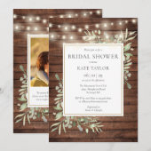 ラスティック ライト グリーンウェディング QR コード フォト ブライズシャワー 招待状 (正面/裏面)