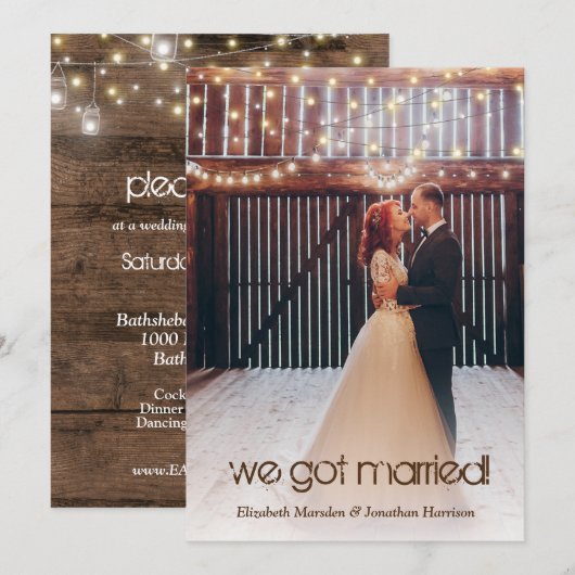 ラスティック ライト フォト ウェディング アナウンスメント レセプション 招待状 (正面/裏面)