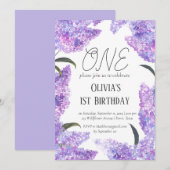 ラスティック ライラック ファースト バースデー ワイルドフラワー バースデー 招待状 (正面/裏面)
