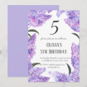 ラスティック ライラック 5歳の誕生日 ワイルドフラワー 誕生日 招待状 (正面/裏面)