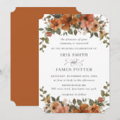 ラスティック ラスト オレンジ カッパー フローラル アーシー グリーンネリー 招待状 (正面/裏面)