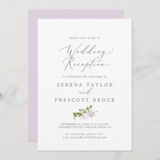 ラスティック ラベンダー ウェディング レセプション 招待状 (正面/裏面)