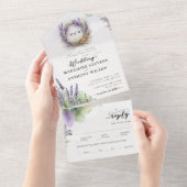 ラスティック ラベンダー ウォーターカラー モダン ロマンチック ウェディング オールインワン招待状 (貼ってはがせる)