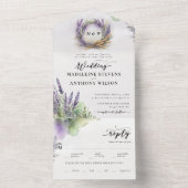 ラスティック ラベンダー ウォーターカラー モダン ロマンチック ウェディング オールインワン招待状 (内側)