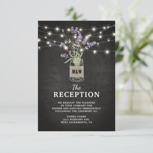 ラスティック ラベンダー ジャー ウェディング イブニング レセプション エンクロージャーカード (スタンド正面)