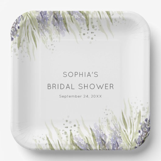 ラスティック ラベンダー & セージ ブライダル シャワー ペーパープレート (正面)