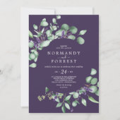 ラスティック ラベンダー & ユーカリ パープル カジュアル ウェディング 招待状 (正面)