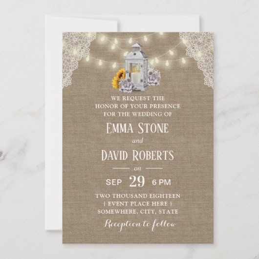 ラスティック ランタン & ストリング ライト バルーン ウェディング 招待状 (正面)