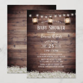 ラスティック ランタン & ストリング ライト 花のベビーシャワー 招待状 (正面/裏面)