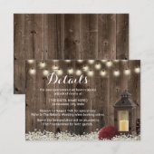 ラスティック ランタン & バーガンディ フラワー ウェディング デイテール 招待状 (正面/裏面)