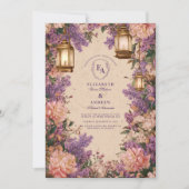 ラスティック ランタン ライラック 牡丹 ウェディング 招待状 (正面)