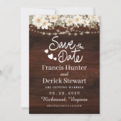 ラスティック リーフ ストリング ライト ウッド セーブ ザ デート 招待状 (正面)