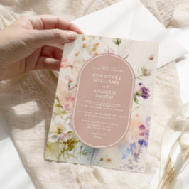 ラスティック レトロ 水彩 フラワーズ ウェディング 招待状