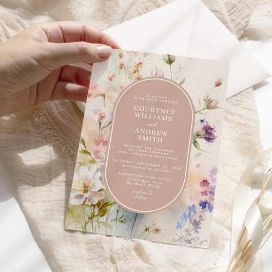 ラスティック レトロ 水彩 フラワーズ ウェディング 招待状