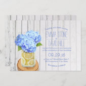 ラスティック レモン瓶 & ブルーハイドランジア ウェディング 招待状 (正面/裏面)