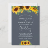 ラスティック ロイヤルブルー ヒマワリ 秋のウェディング 招待状 (正面)