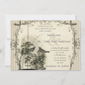 ラスティック ロマンティック ヴィンテージ 鳥かご ラブバード ウェディング 招待状 (正面)