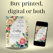 ラスティック ローズ フレーム 水彩 花 モダン ウェディング 招待状