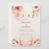 ラスティック ワイルドフラワー ピンクの結婚式招待状 招待状 (正面)