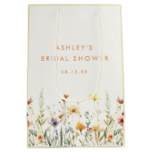 ラスティック ワイルドフラワー ブライダル シャワー ミディアムペーパーバッグ (裏面)