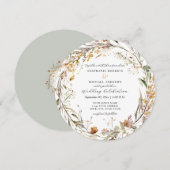 ラスティック ワイルドフラワー ラウンド フォール オートム フラワー ウェディング 招待状 (正面/裏面)