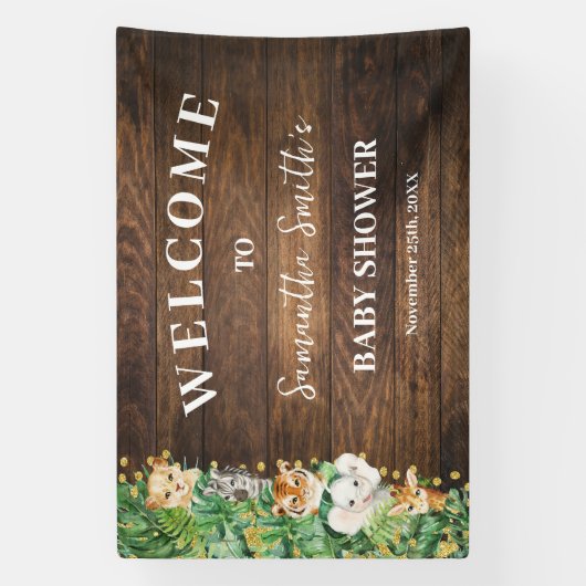 ラスティック ワイルド サファリ ウェルカム ベイビー シャワー バナー 横断幕 (縦)