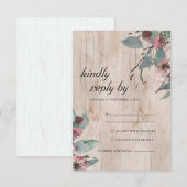 ラスティック ワイルド ピンク ユーカリ フラワーズ ウェディング RSVP エンクロージャーカード (正面/裏面)