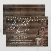 ラスティック ワインバレル & ウッドのはしご ブライダルシャワー 招待状 (正面/裏面)