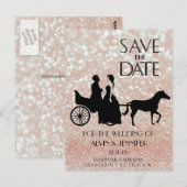 ラスティック ワゴン ウェディング ピンク ローズ グリッター カップル ポストカード (正面/裏面)