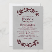 ラスティック ヴァイン エレガント バーガンディ & グレー ウェディング 招待状 (正面)