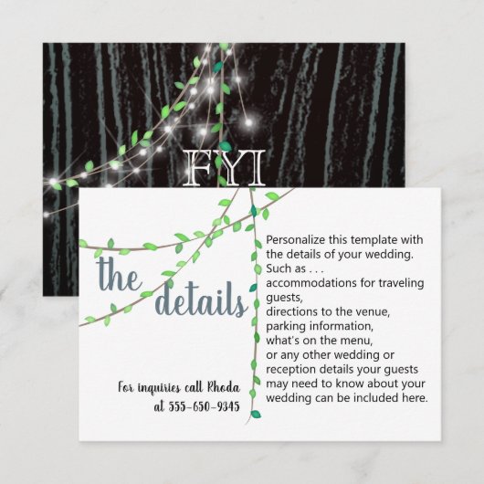 ラスティック ヴァイン & ライツ ウェディング ディテール カード (正面/裏面)