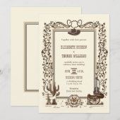 ラスティック ヴィンテージ カウボーイ ウェディング ウェスタン フレーム 招待状 (正面/裏面)