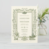 ラスティック ヴィンテージ カウボーイ ウェディング ボタニカル セージグリーン 招待状 (スタンド正面)