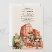 ラスティック ヴィンテージ カウボーイ ウェディング 馬 サボテン 招待状 (正面)