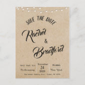 ラスティック ヴィンテージ ストリング ライト ウェディング セーブ ザ デート インビテーションポストカード (正面)