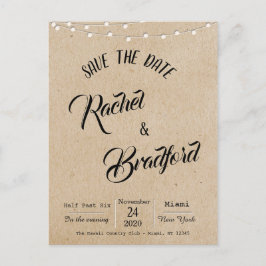 ラスティック ヴィンテージ ストリング ライト ウェディング セーブ ザ デート インビテーションポストカード