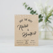 ラスティック ヴィンテージ ストリング ライト ウェディング セーブ ザ デート インビテーションポストカード (スタンド正面)