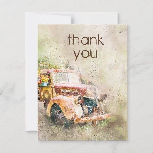 ラスティック ヴィンテージ トラック ウェディング フォト サンクス 招待状 (正面)