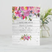 ラスティック ヴィンテージ ピンク ピオニー ウォーターカラー ウェディング セーブザデート (スタンド正面)