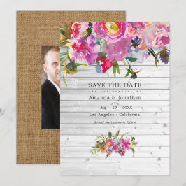 ラスティック ヴィンテージ ピンク 牡丹 水彩 結婚式 セーブザデート